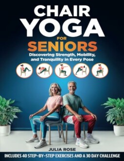 Chair yoga book cover for seniors with exercises and 30-day challenge