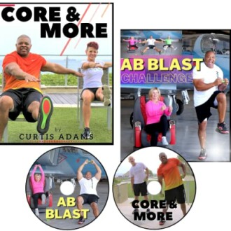 Core and More fitness DVD set with exercise routines and participants.