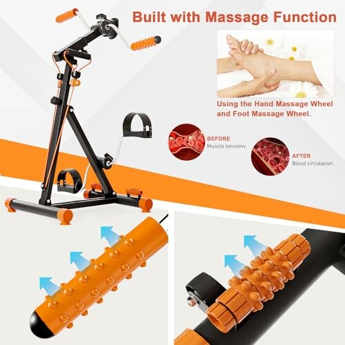 Exercise bike with built-in massage function and detailed features.