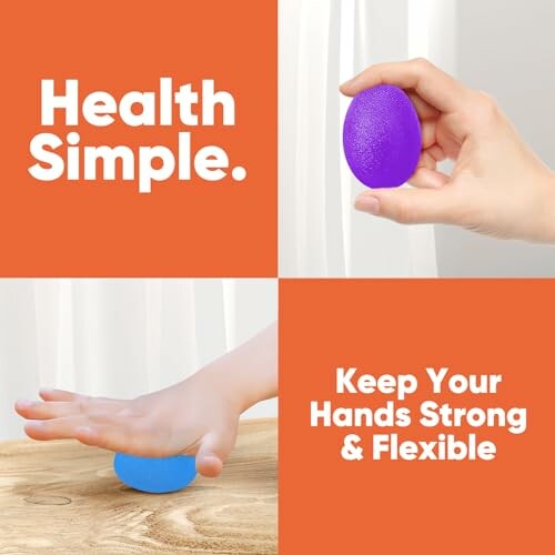 Hand squeezing and pressing exercise balls for strength and flexibility.