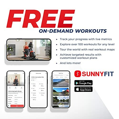 SunnyFit app features and benefits for on-demand workouts.